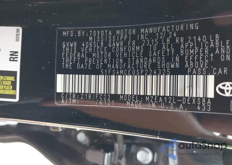 2025 Toyota Corolla Se from USA, damaged, VIN 5YFS4MCE0SP224325